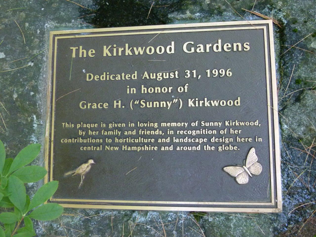 Kirkwood Gardens Dedication Plaque