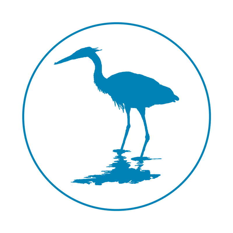 Blue circle with Blue Heron silhouette inside